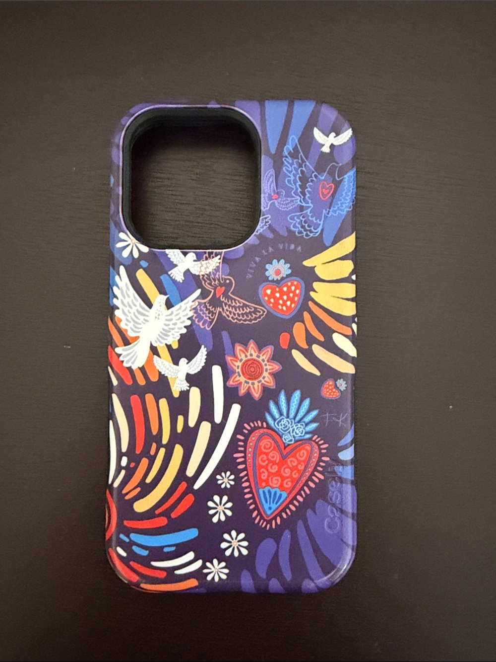 Casely Phone Case for iPhone 14 Pro. Like New with Colorful Heart & Dove Design